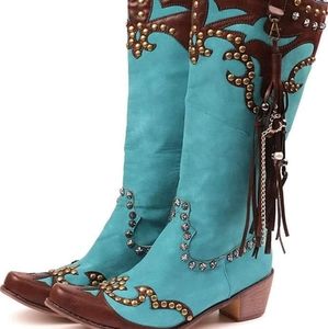 Teal studded Mid Calf Western Boots